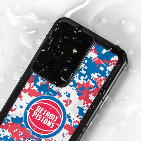 NBA Detroit Pistons Digi Camo Galaxy S24 Ultra Waterproof Case