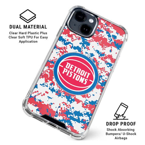 NBA Detroit Pistons Digi Camo iPhone 15 Clear Case