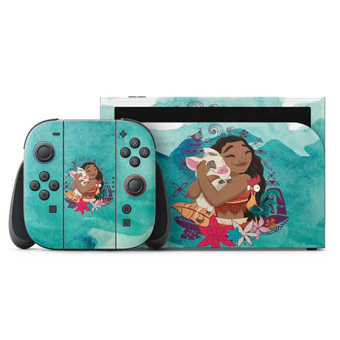 Disney Princess Moana with Pua and Heihei Nintendo Skins