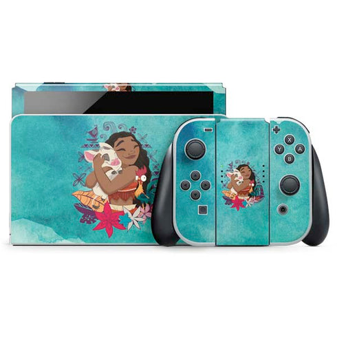 Disney Princess Moana with Pua and Heihei Nintendo Skins