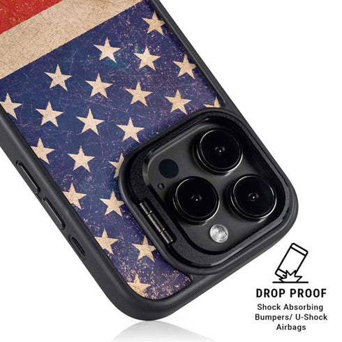 Distressed American Flag iPhone 14 Pro Max Kickstand Case