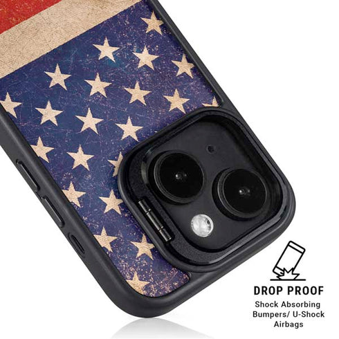 Distressed American Flag iPhone 15 Kickstand Case