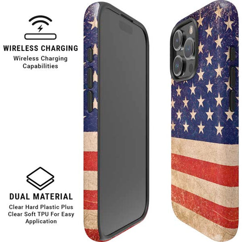 Distressed American Flag iPhone 16 Pro Max Magsafe Impact Case