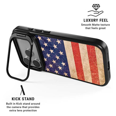 Distressed American Flag iPhone 17 Pro Kickstand Case