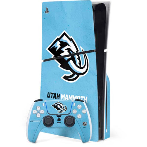 NHL Utah Mammoth Distressed Blue PS5 Slim Disk Bundle Skin