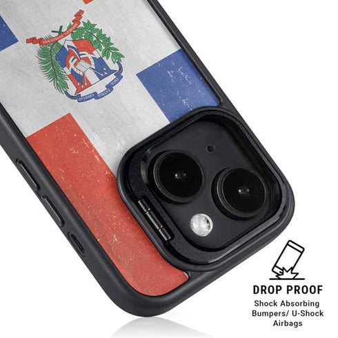 Dominican Republic Flag Distressed iPhone 15 Plus Kickstand Case