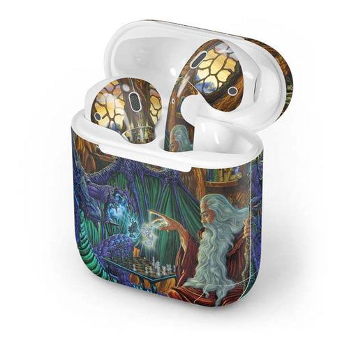 Dragon and Wizard Playing Chess by Ed Beard Jr Apple AirPods Skin