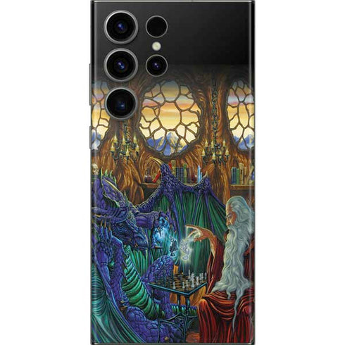 Dragon and Wizard Playing Chess by Ed Beard Jr Galaxy Skins