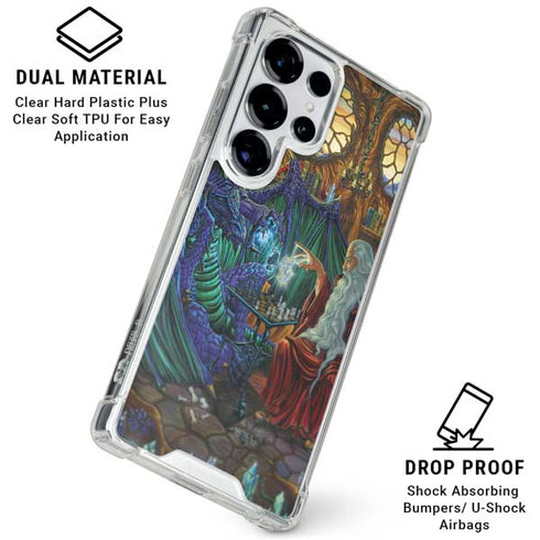 Dragon and Wizard Playing Chess by Ed Beard Jr Galaxy S25 Ultra Clear Case