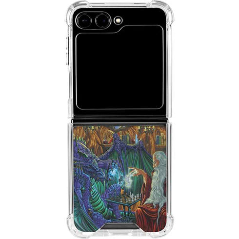 Dragon and Wizard Playing Chess by Ed Beard Jr Galaxy Z Flip6 Clear Case