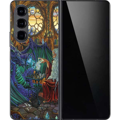 Dragon and Wizard Playing Chess by Ed Beard Jr Galaxy Z Fold5 5G Skin