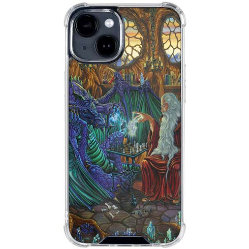Dragon and Wizard Playing Chess by Ed Beard Jr iPhone 15 Clear Case