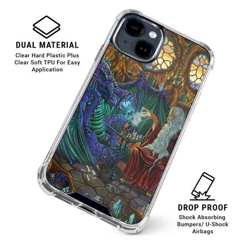 Dragon and Wizard Playing Chess by Ed Beard Jr iPhone 15 Clear Case