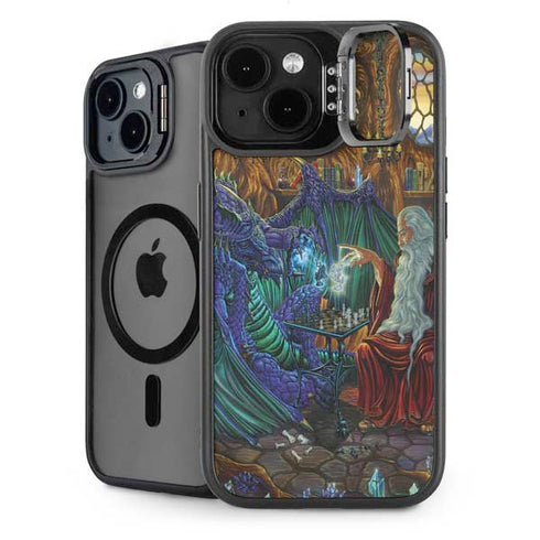 Dragon and Wizard Playing Chess by Ed Beard Jr iPhone 15 Plus Kickstand Case