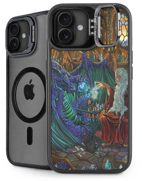 Dragon and Wizard Playing Chess by Ed Beard Jr iPhone 16 Kickstand Case