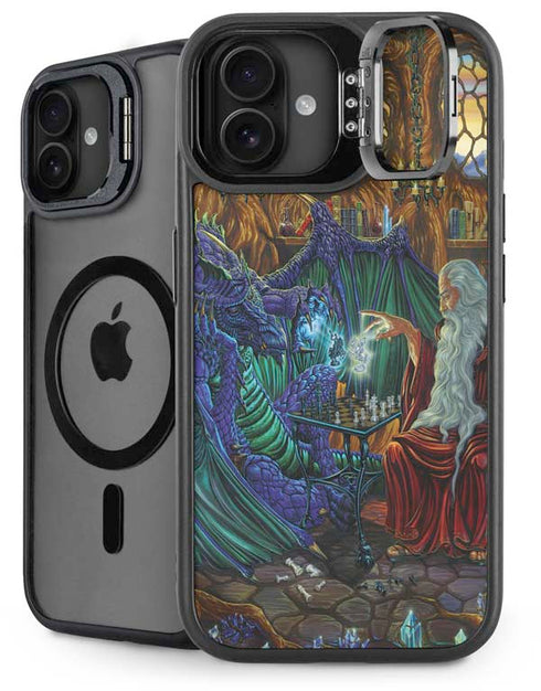 Dragon and Wizard Playing Chess by Ed Beard Jr iPhone 16 Plus Kickstand Case