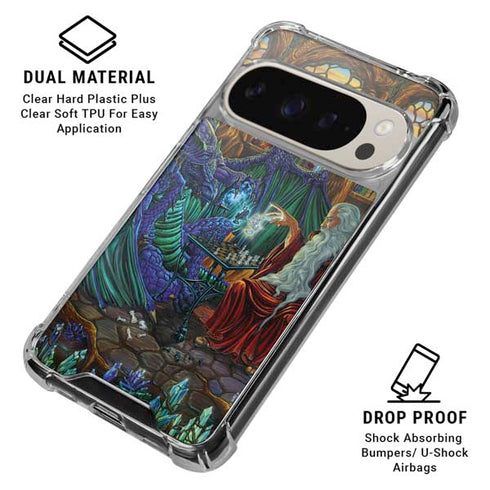Dragon and Wizard Playing Chess by Ed Beard Jr Pixel 9/9 Pro Clear Case