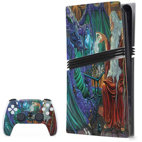 Dragon and Wizard Playing Chess by Ed Beard Jr PlayStation PS5 Skins