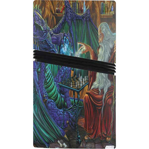 Dragon and Wizard Playing Chess by Ed Beard Jr PS5 Pro Console Skin