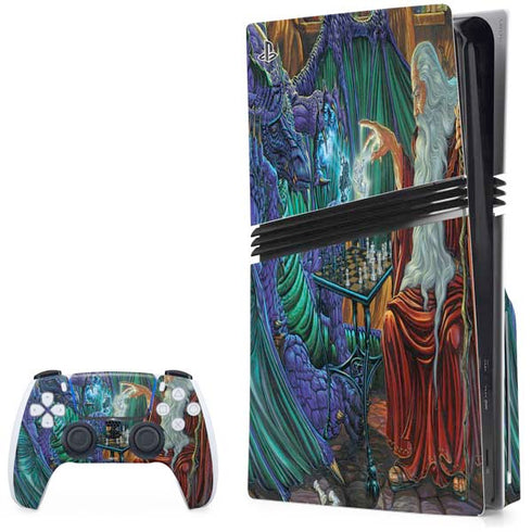 Dragon and Wizard Playing Chess by Ed Beard Jr PS5 Pro Disk Bundle Skin