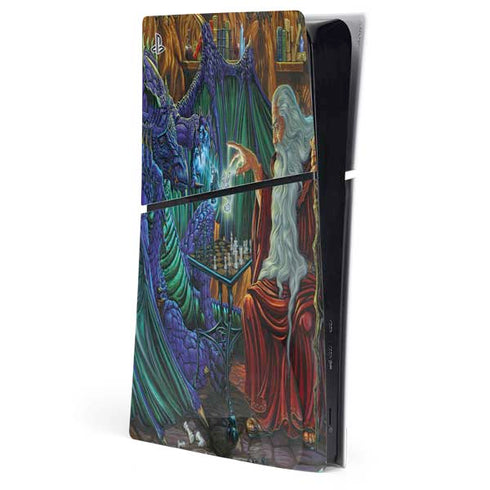 Dragon and Wizard Playing Chess by Ed Beard Jr PS5 Slim Digital Edition Console Skin