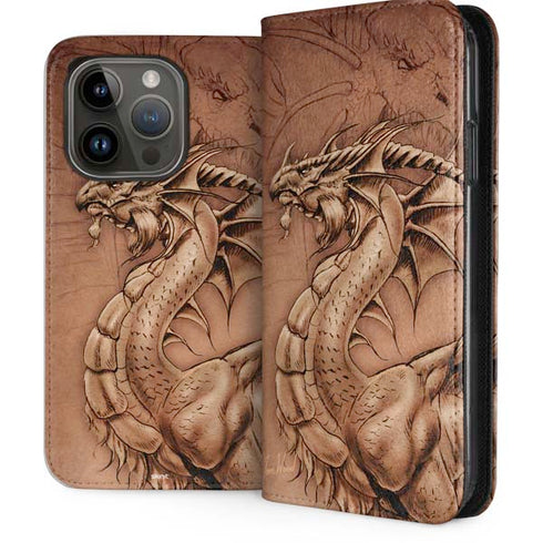 Dragon Parchment by Tom Wood iPhone 15 Pro Folio Case