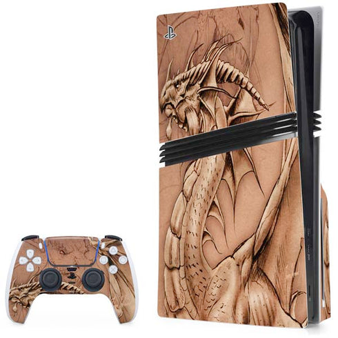 Dragon Parchment by Tom Wood PS5 Pro Disk Bundle Skin