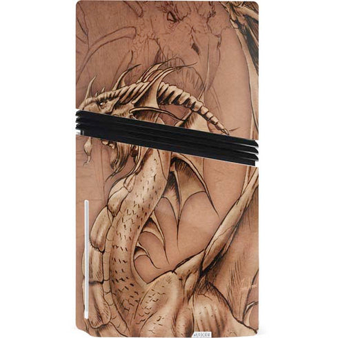 Dragon Parchment by Tom Wood PS5 Pro Disk Console Skin
