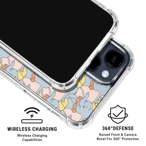 Disney Dumbo Face Pattern iPhone 15 Clear Case