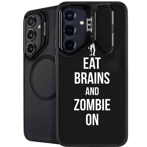 Eat Brains and Zombie On Black Galaxy S25 Kickstand Case