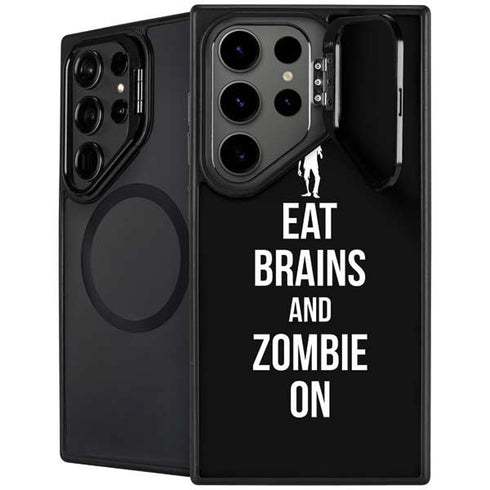 Eat Brains and Zombie On Black Galaxy S25 Ultra Kickstand Case