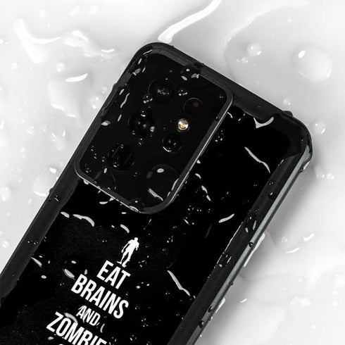 Eat Brains and Zombie On Black Galaxy S24 Ultra Waterproof Case