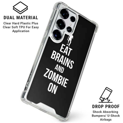 Eat Brains and Zombie On Black Galaxy S26 Ultra Clear Case