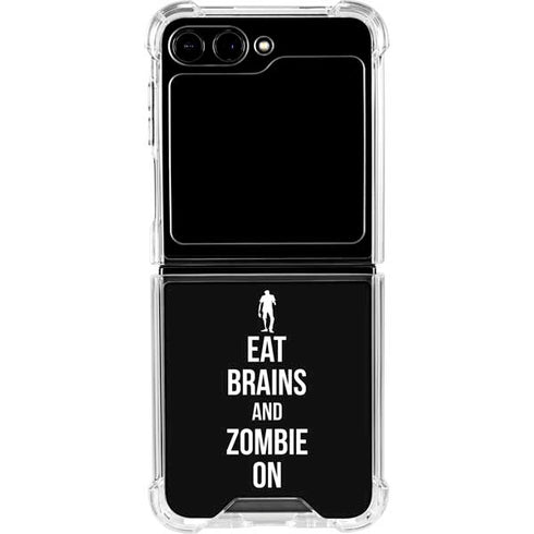 Eat Brains and Zombie On Black Galaxy Z Flip6 Clear Case