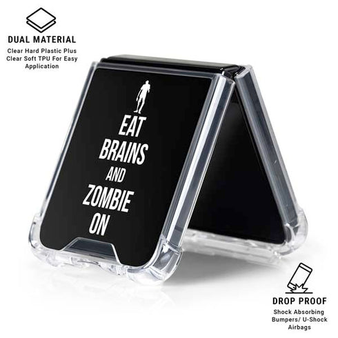 Eat Brains and Zombie On Black Galaxy Z Flip6 Clear Case