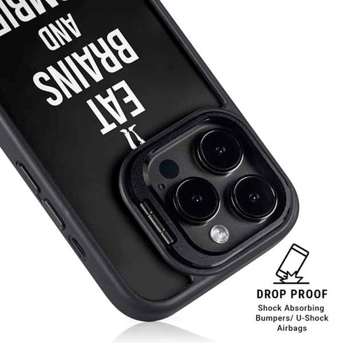 Eat Brains and Zombie On Black iPhone 14 Pro Max Kickstand Case