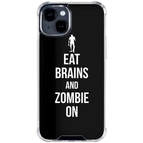 Eat Brains and Zombie On Black iPhone 15 Clear Case