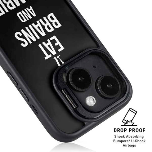 Eat Brains and Zombie On Black iPhone 15 Kickstand Case