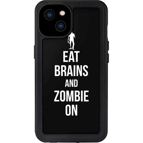 Eat Brains and Zombie On Black iPhone 15 Plus Waterproof Case