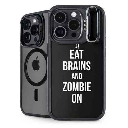 Eat Brains and Zombie On Black iPhone 15 Pro Max Kickstand Case
