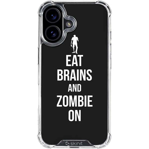 Eat Brains and Zombie On Black iPhone 16 Clear Case