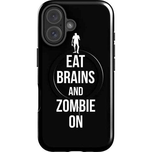 Eat Brains and Zombie On Black iPhone 16 Magsafe Impact Case