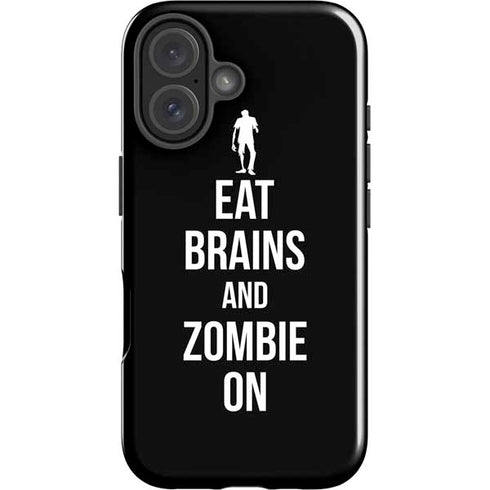 Eat Brains and Zombie On Black iPhone 16 Plus Impact Case