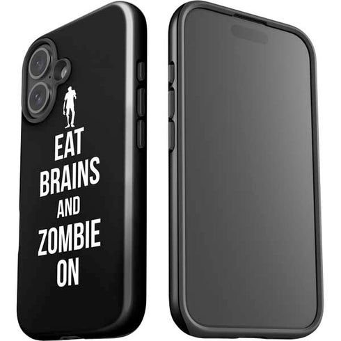 Eat Brains and Zombie On Black iPhone 16 Plus Impact Case