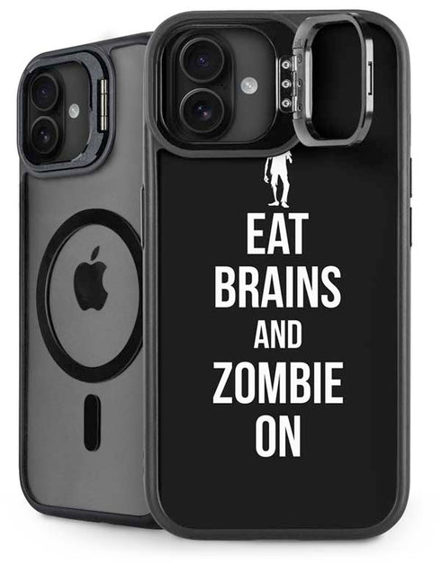 Eat Brains and Zombie On Black iPhone 16 Plus Kickstand Case