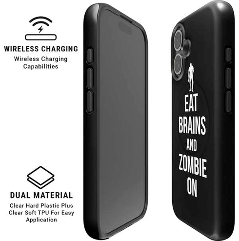Eat Brains and Zombie On Black iPhone 16 Plus Magsafe Impact Case