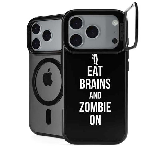 Eat Brains and Zombie On Black iPhone 18 Pro Kickstand Case