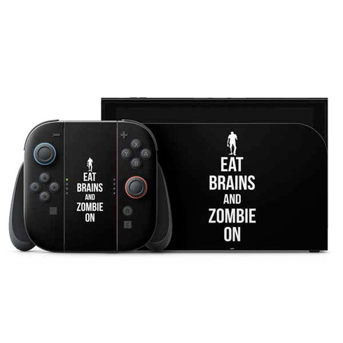 Eat Brains and Zombie On Black Nintendo Skins