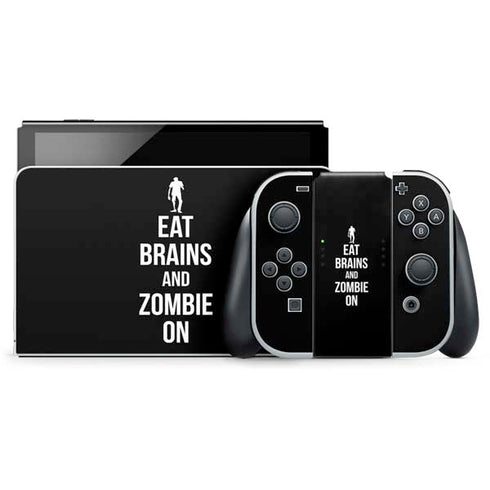 Eat Brains and Zombie On Black Nintendo Skins