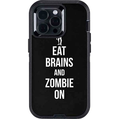 Eat Brains and Zombie On Black Otterbox Defender iPhone Skin